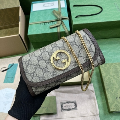 GUCCI古馳 Blondie互扣布配皮中古包 725215