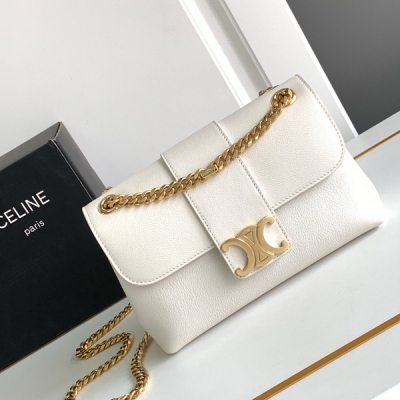 CELINE TEEN VICTOIRE 金屬滑鏈小號白色牛...