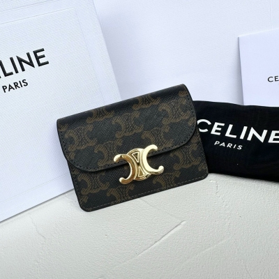 CELINE TRIOMPHE 老花標識印花翻蓋卡包 101...