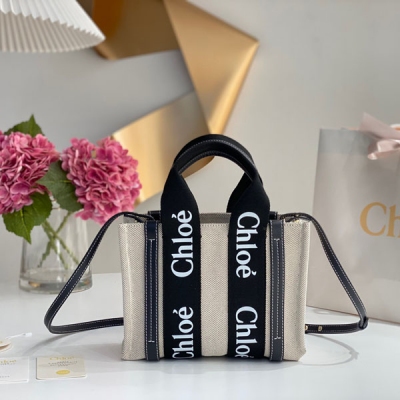 Chloe克洛伊 woody 午夜藍配黑色織帶肩背斜挎包