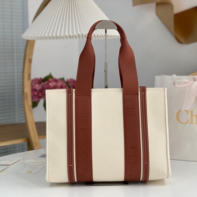 Chloe克洛伊 Chloe woody 羊毛氈配棕皮中號托...